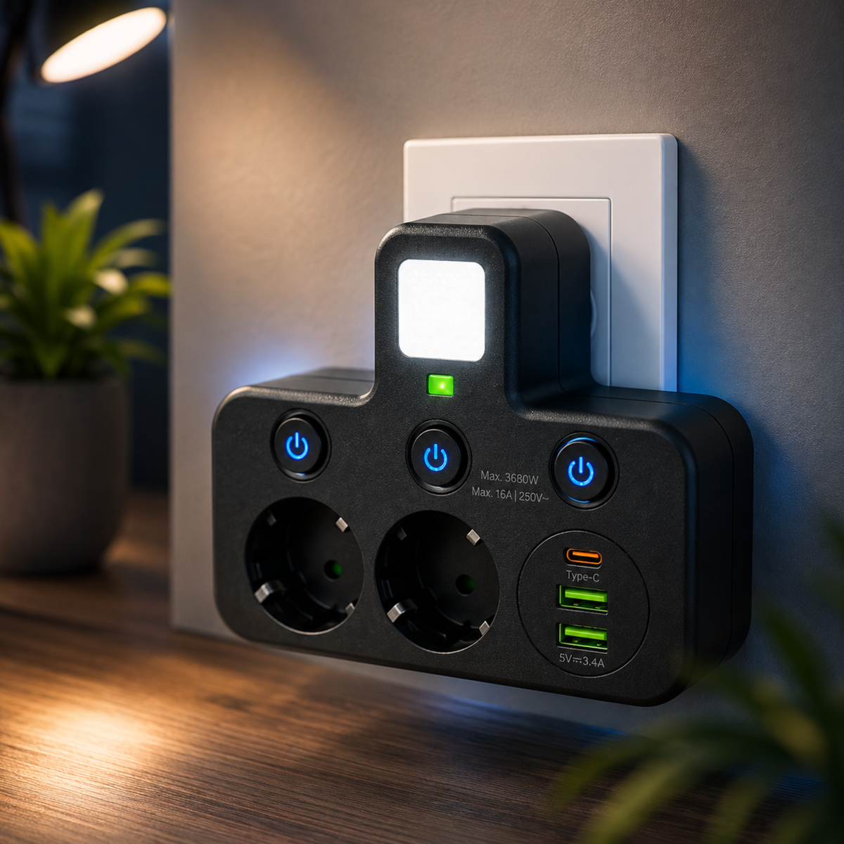 PowerHub™ | Flere stikkontakter og USB-lading på ett sted