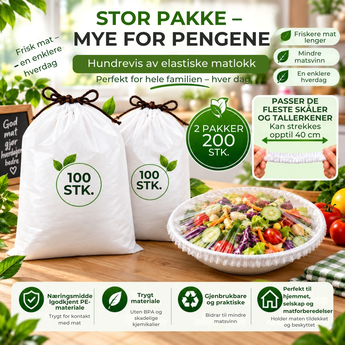 StrekkLokk™ | Elastiske matlokk for enkel oppbevaring