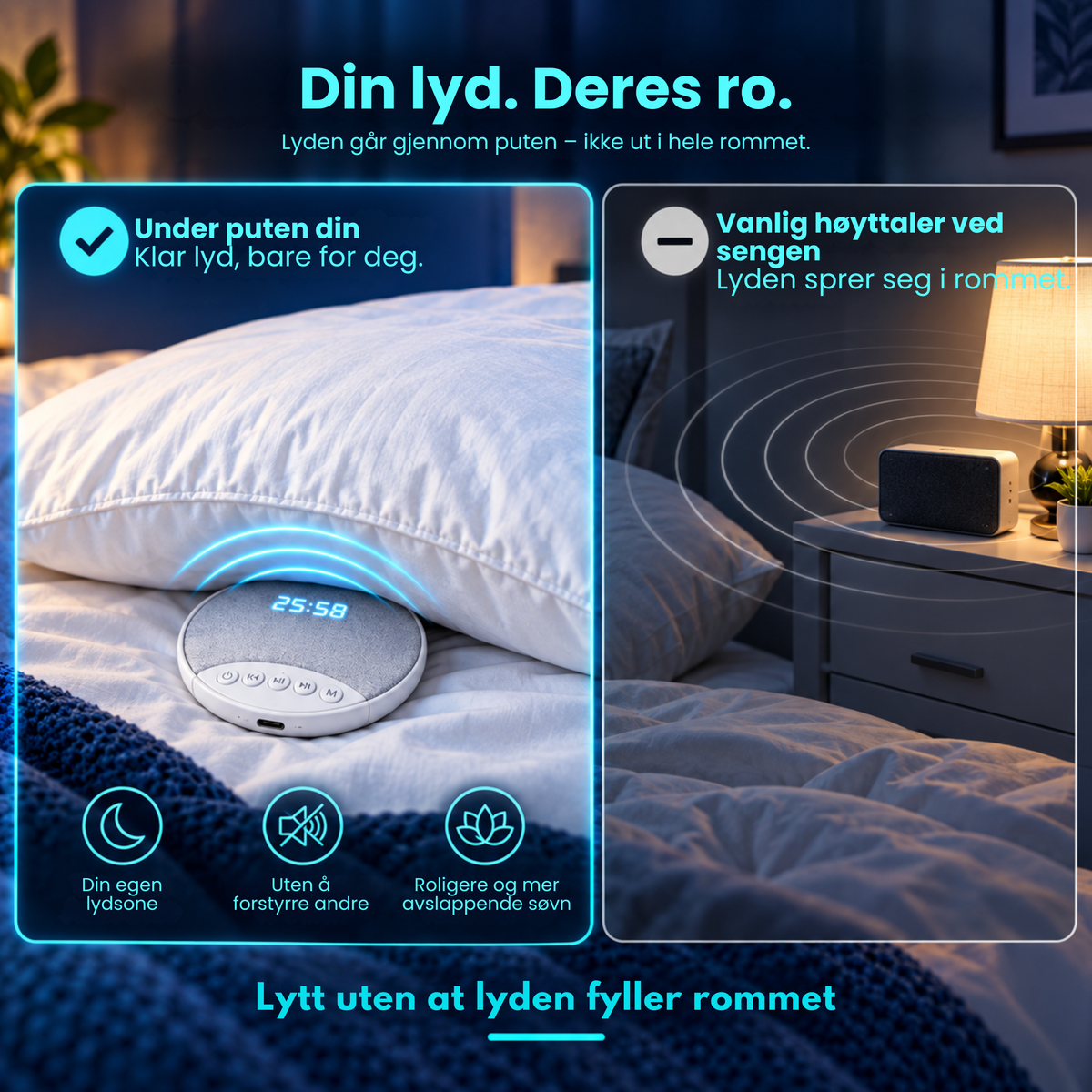 PillowSound™ | Lytt til favorittlyden din i sengen, uten ørepropper