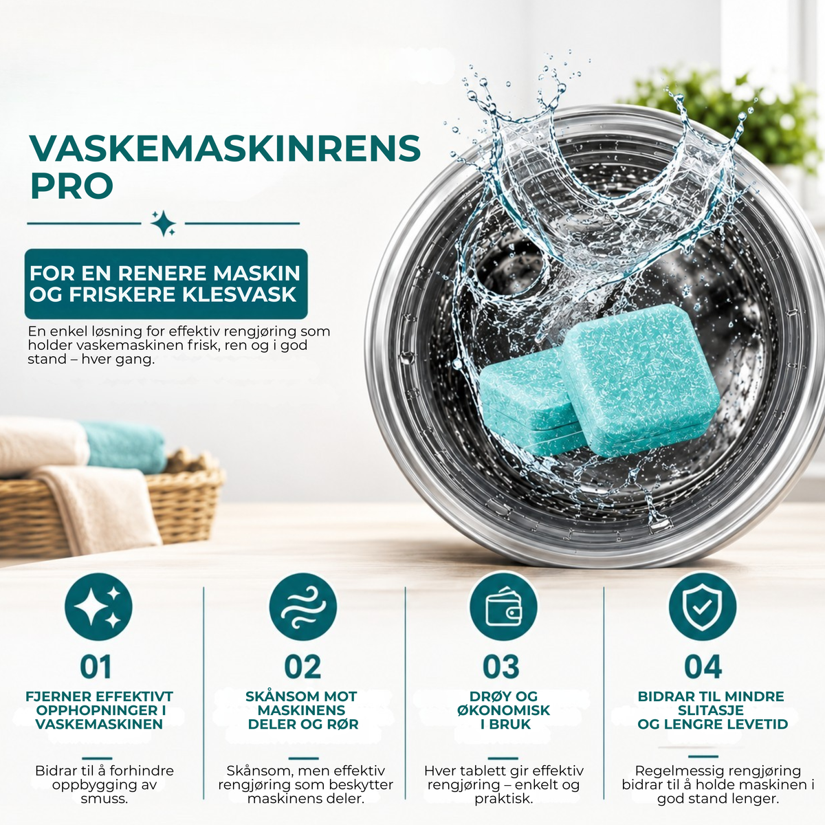 WashPure™ | Rengjøringstabletter mot lukt og dyrehår