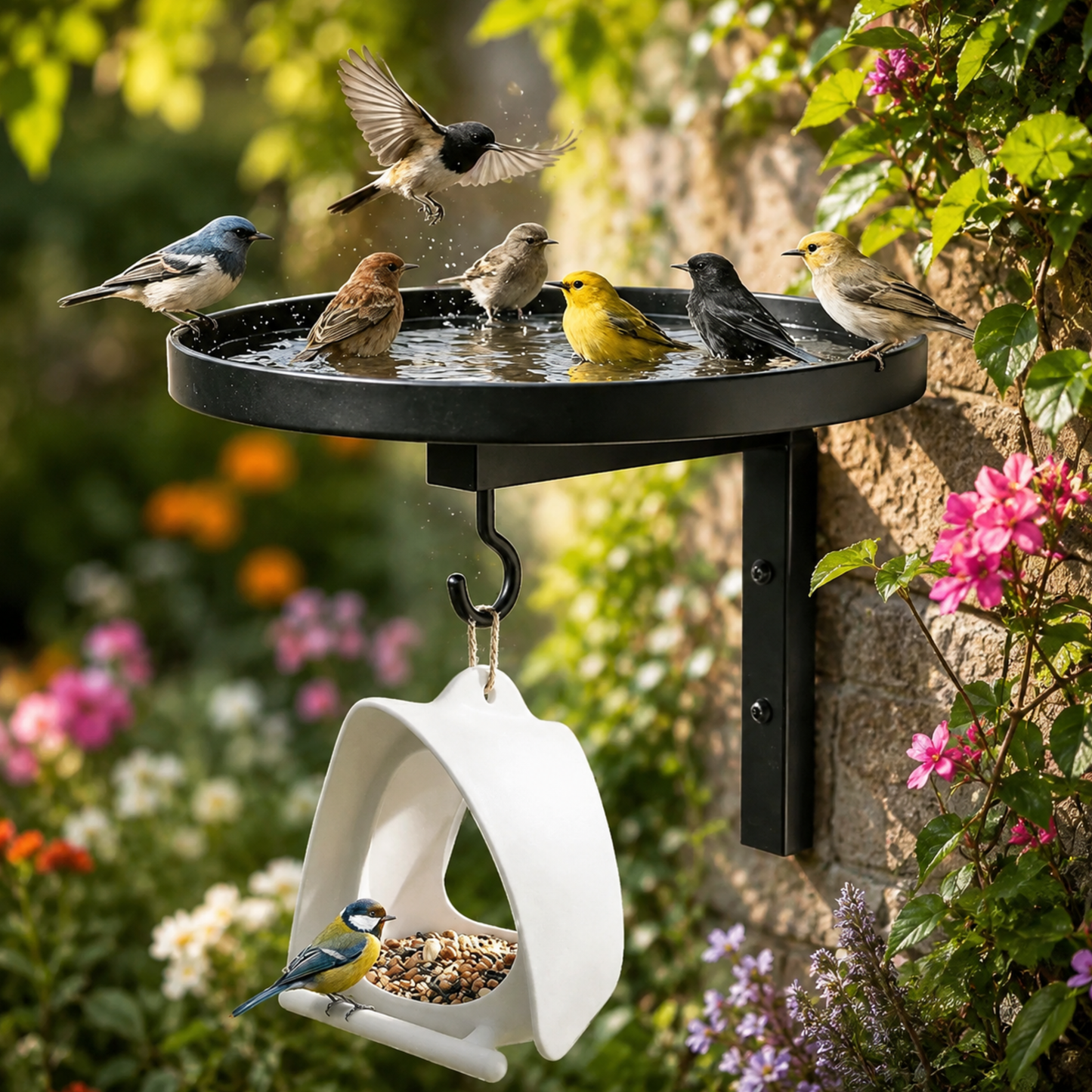 BirdBasin™ | Veggmontert fuglebad med opphengskrok
