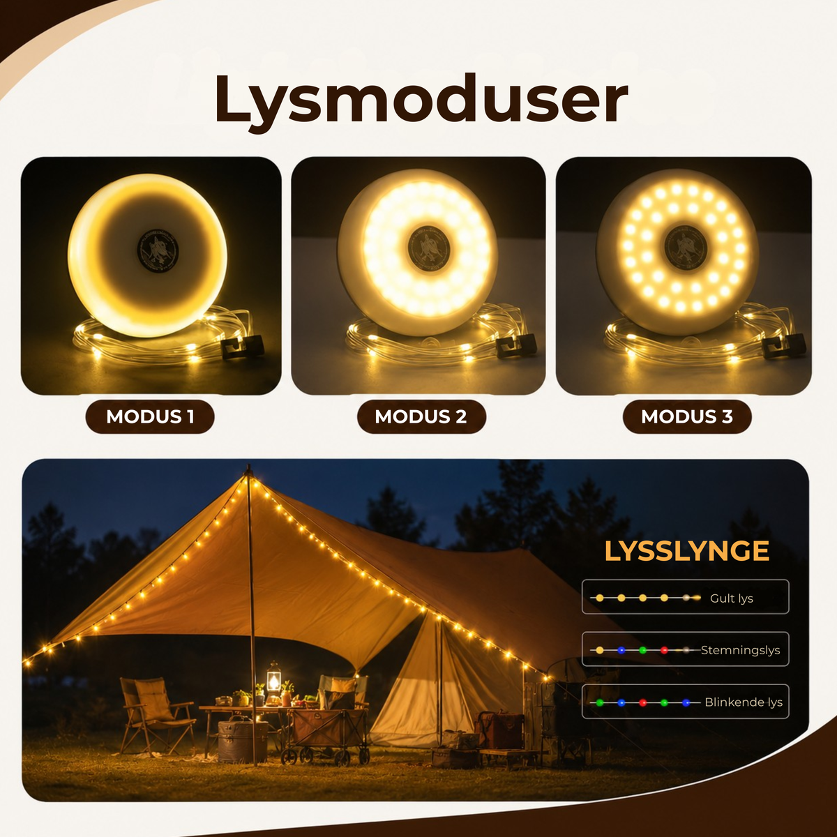 StringGlow™ | Campinglys med uttrekkbar lyslenke
