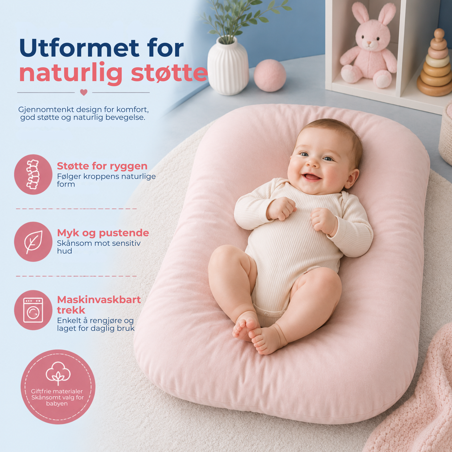 BabyLounge™ | Slipp tepper og puter – gi babyen en egen, komfortabel plass
