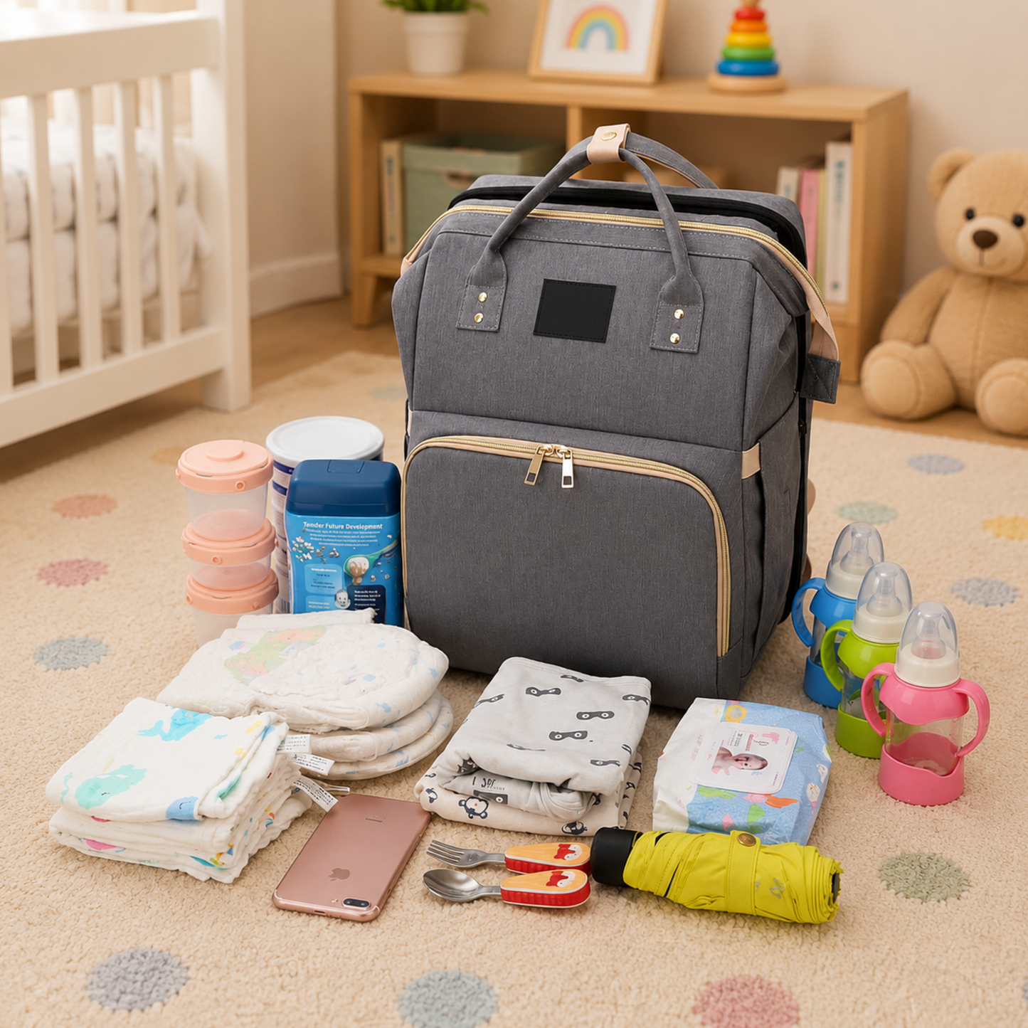 ParentPack™ | Babyryggsekk med utfellbar stelleplass