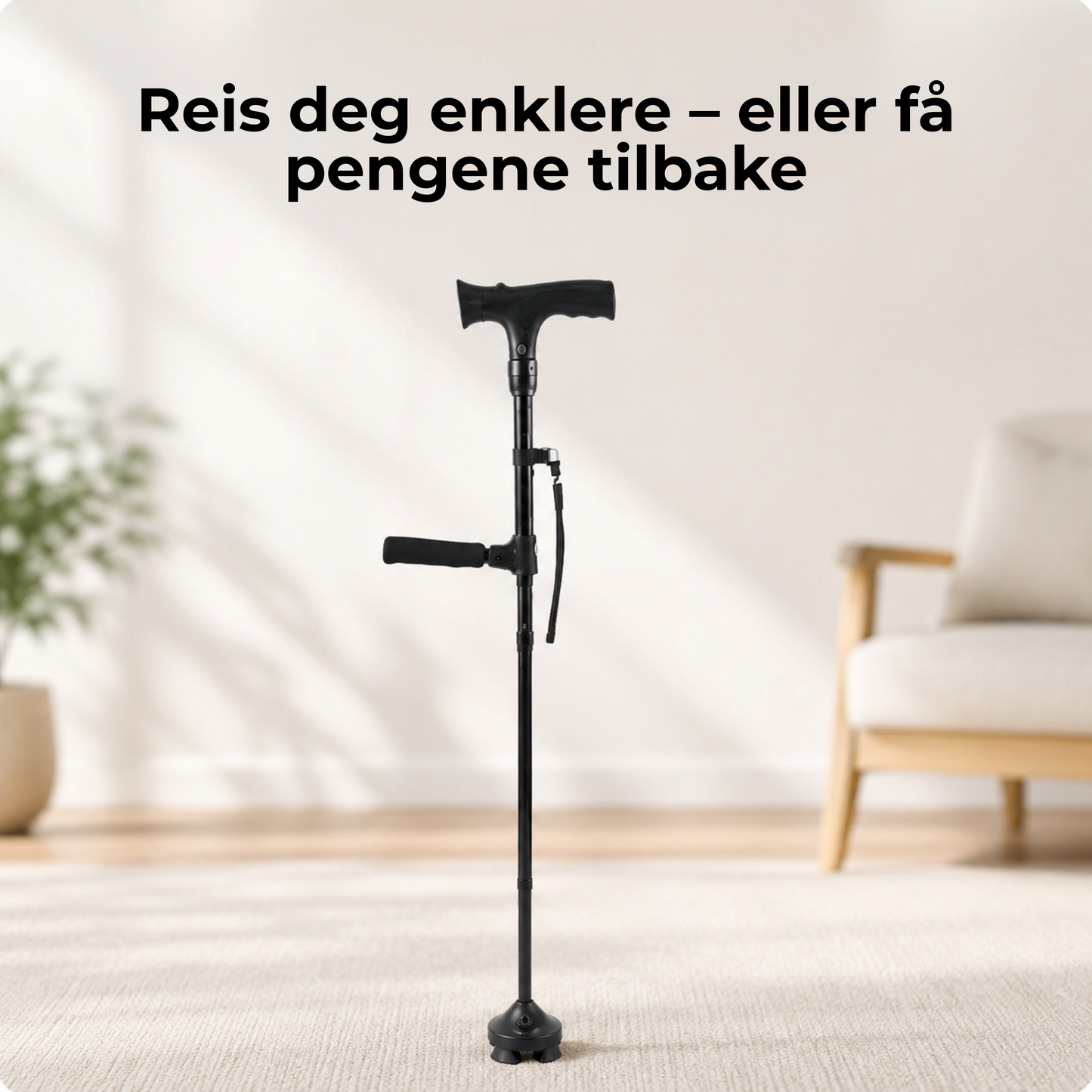 SeisomaApu™ | Sammenleggbar støttestokk med ekstra håndtak
