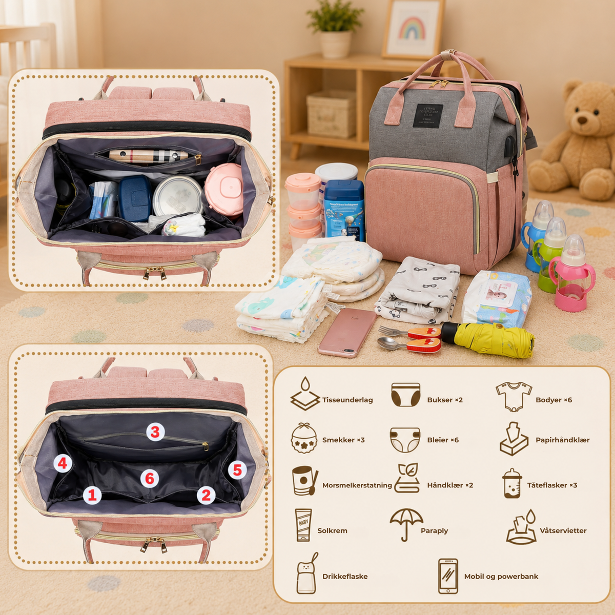 ParentPack™ | Babyryggsekk med utfellbar stelleplass