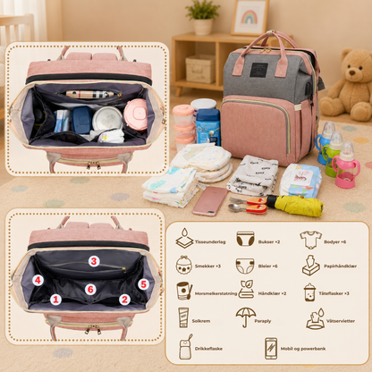ParentPack™ | Babyryggsekk med utfellbar stelleplass