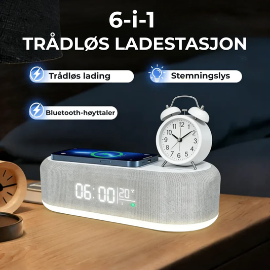 LadeHub™ | 6-i-1 Multifunksjonell Trådløs Ladestasjon – Alt-i-ett-komfort for nattbordet