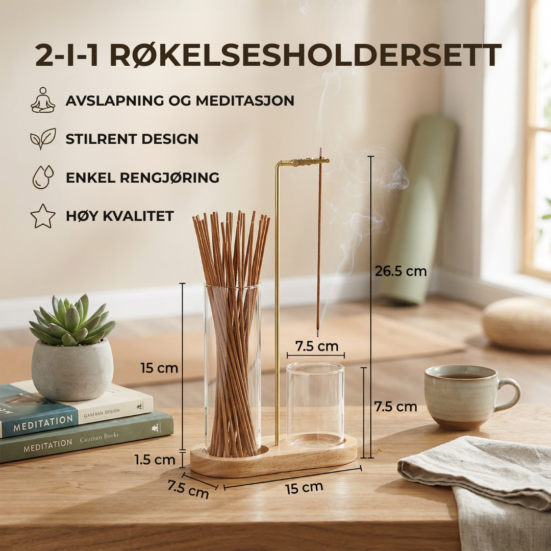 ZenFlow™ | Røkelsesholdersett for meditasjon og avslapning med glassbeholder for aske