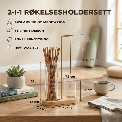 ZenFlow™ | Røkelsesholdersett for meditasjon og avslapning med glassbeholder for aske