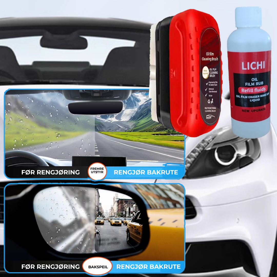 HydroGlass™ | Bilglass oljefilmbelegg-løsning og børste