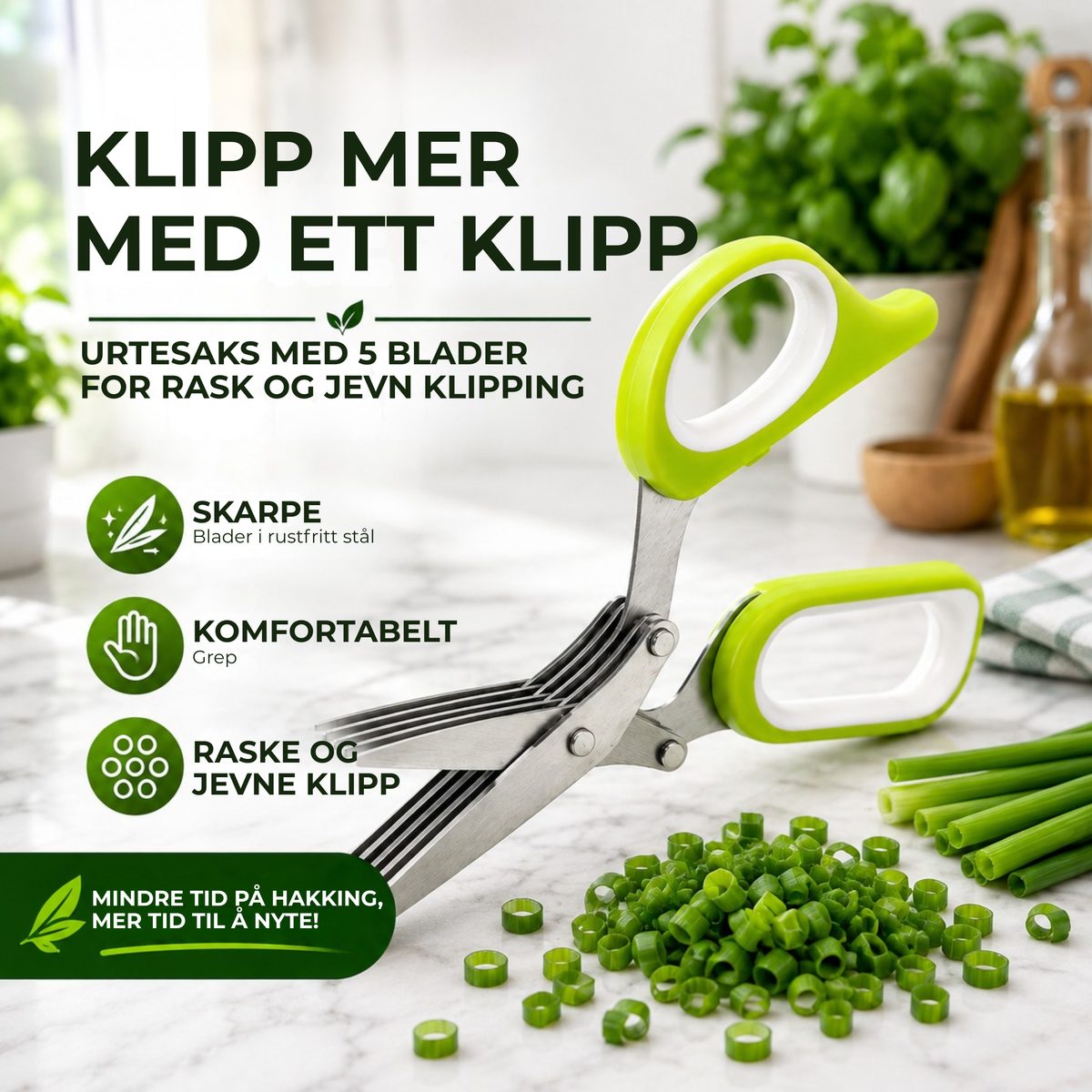 KrydderSaks™ | Urtesaks med 5 blader i rustfritt stål og beskyttelsesdeksel