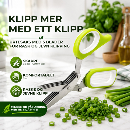 KrydderSaks™ | Urtesaks med 5 blader i rustfritt stål og beskyttelsesdeksel