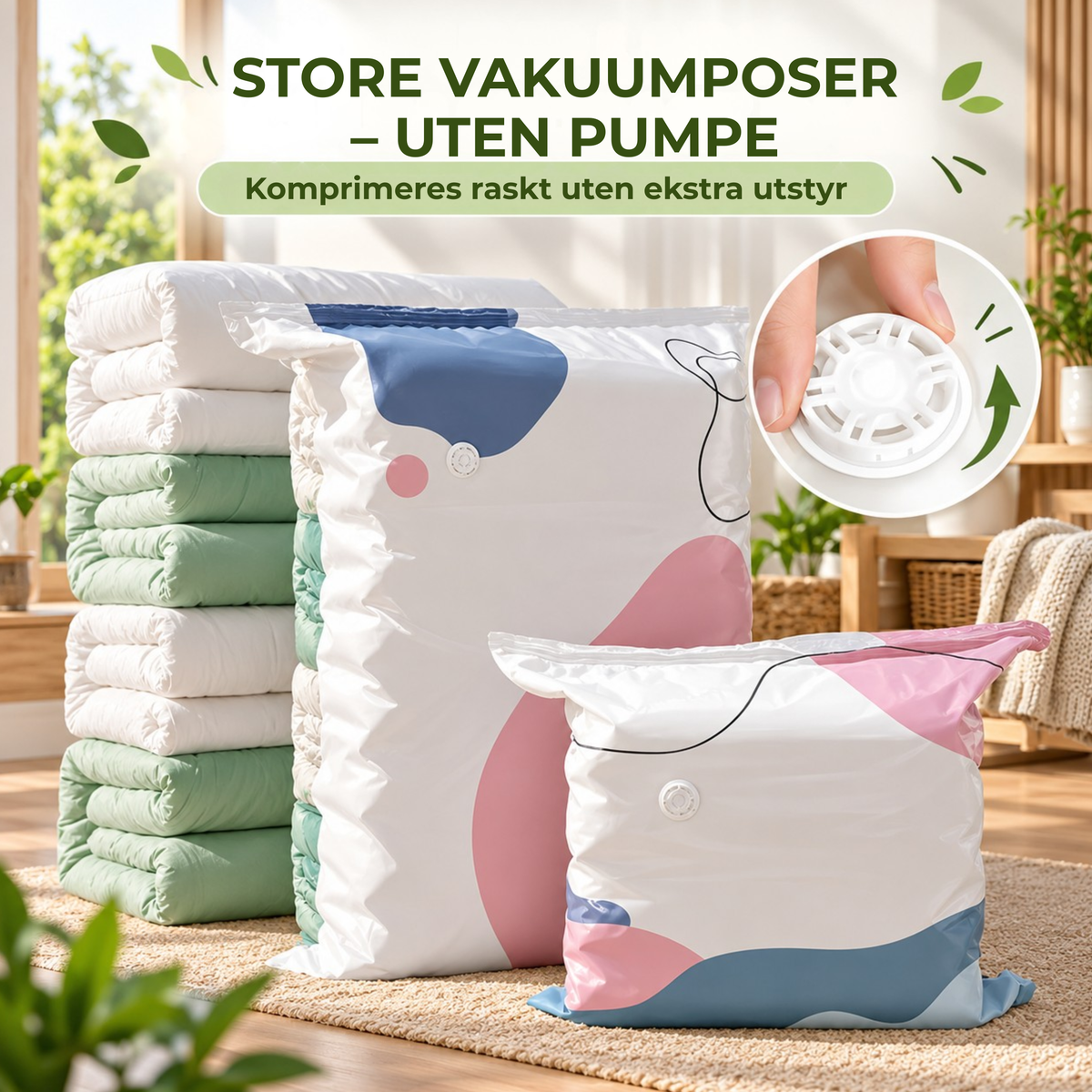 SpaceSaver™ | Smarte vakuumposer for oppbevaring – uten pumpe
