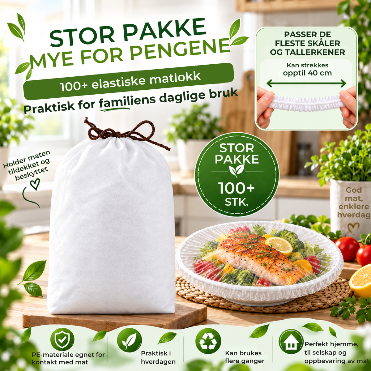 StrekkLokk™ | Elastiske matlokk for enkel oppbevaring