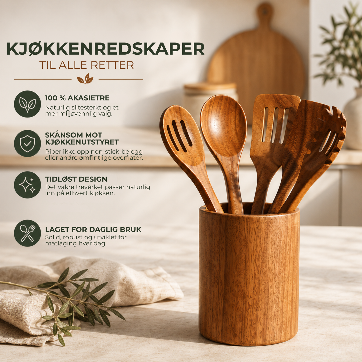 AkasieSett™ | Kjøkkenredskapsett i akasietre, 5 deler