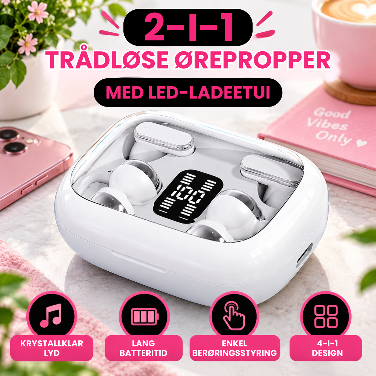 BytteBuddy | 2-i-1 trådløse ørepropper med to passformer i ett sett
