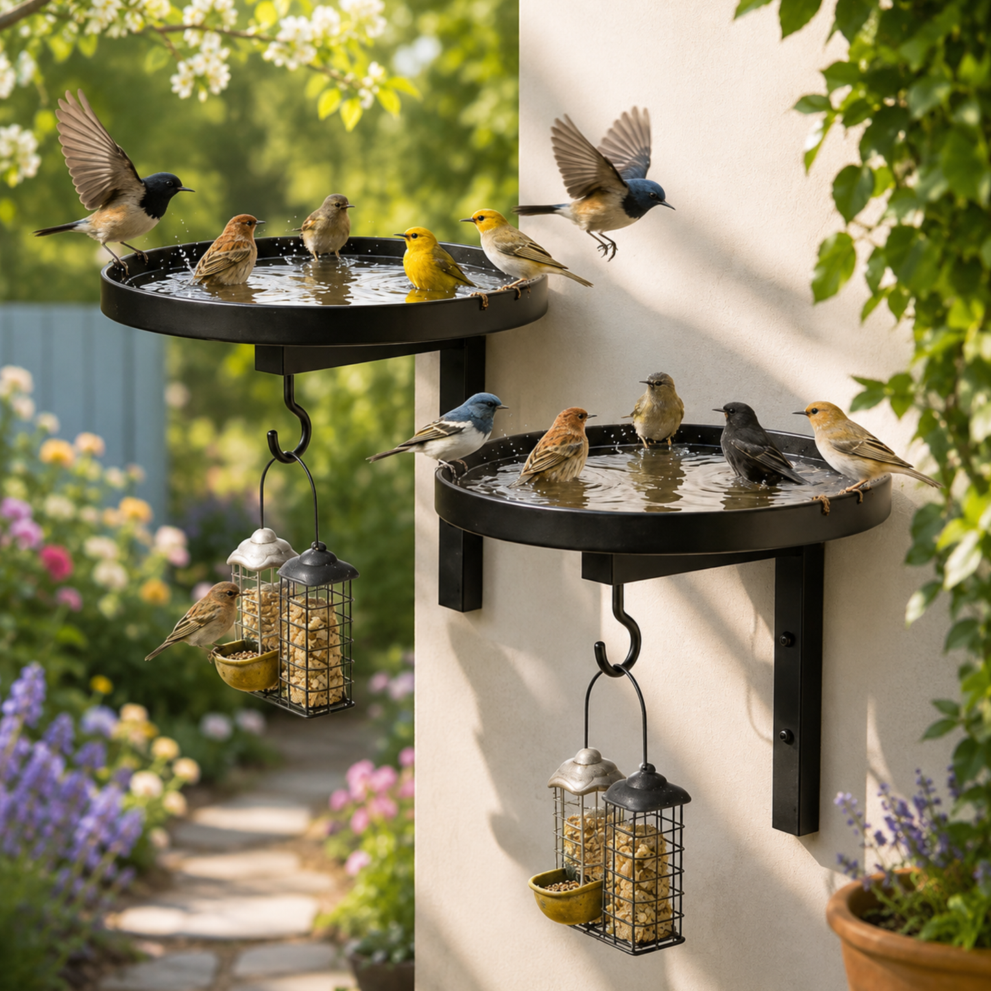 BirdBasin™ | Veggmontert fuglebad med opphengskrok