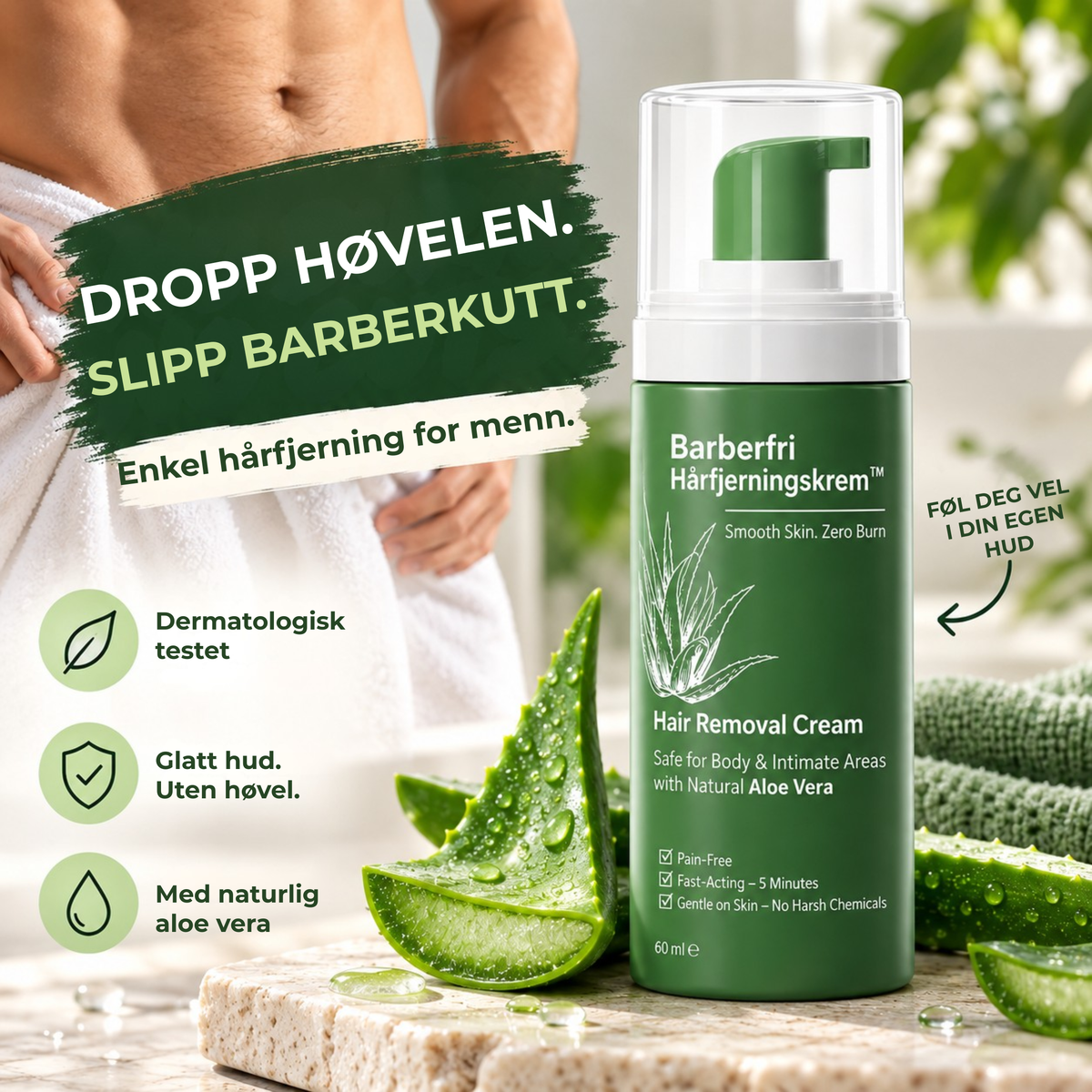 Barberfri Hårfjerningskrem™ | Bli kvitt kroppshåret uten høvel eller voks
