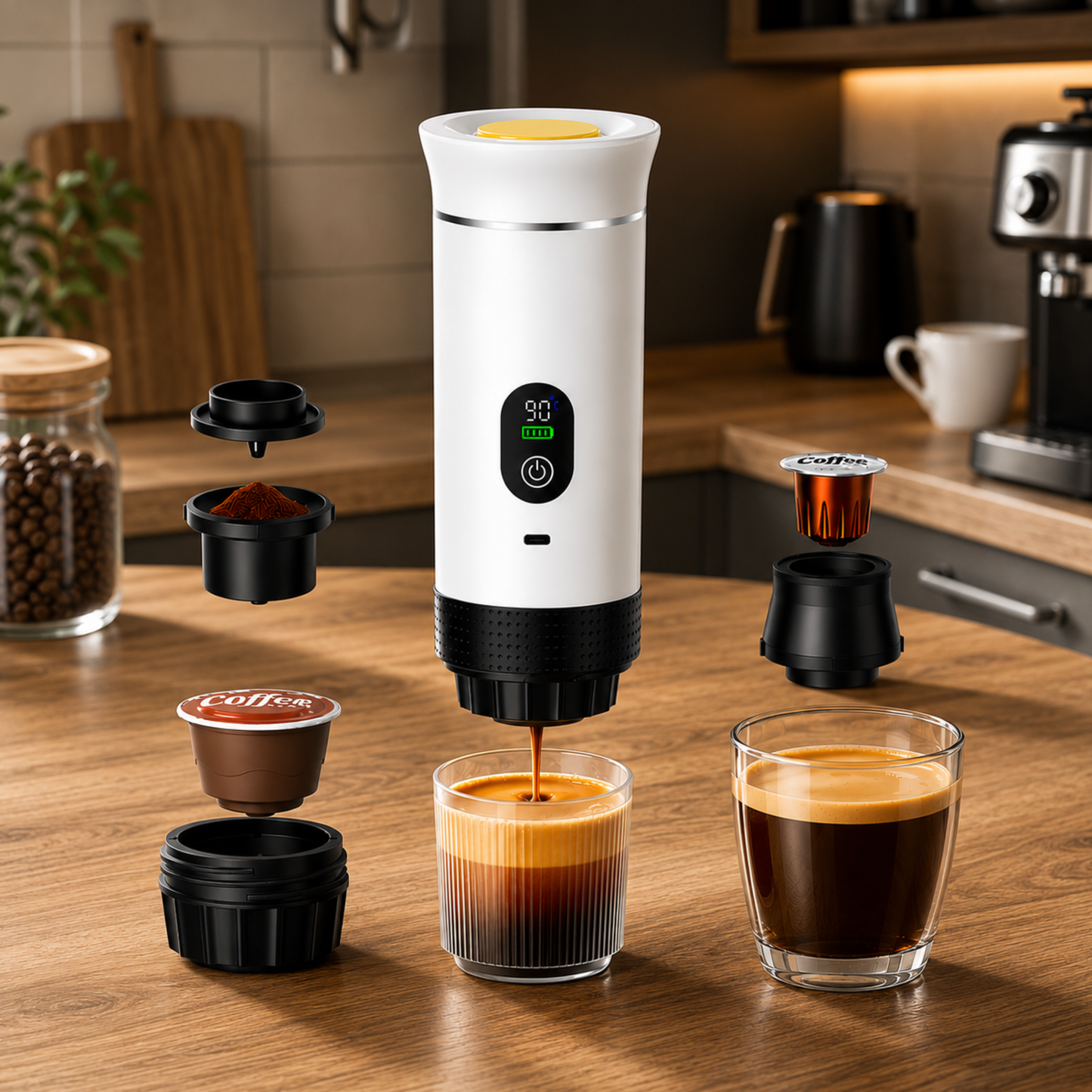 ReiseBrygger™ | 3-i-1 espressomaskin – oppladbar og selvoppvarmende