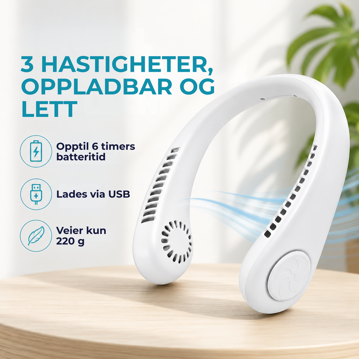 NeckBreeze™ | Bærbar, oppladbar nakkevifte for umiddelbar avkjøling