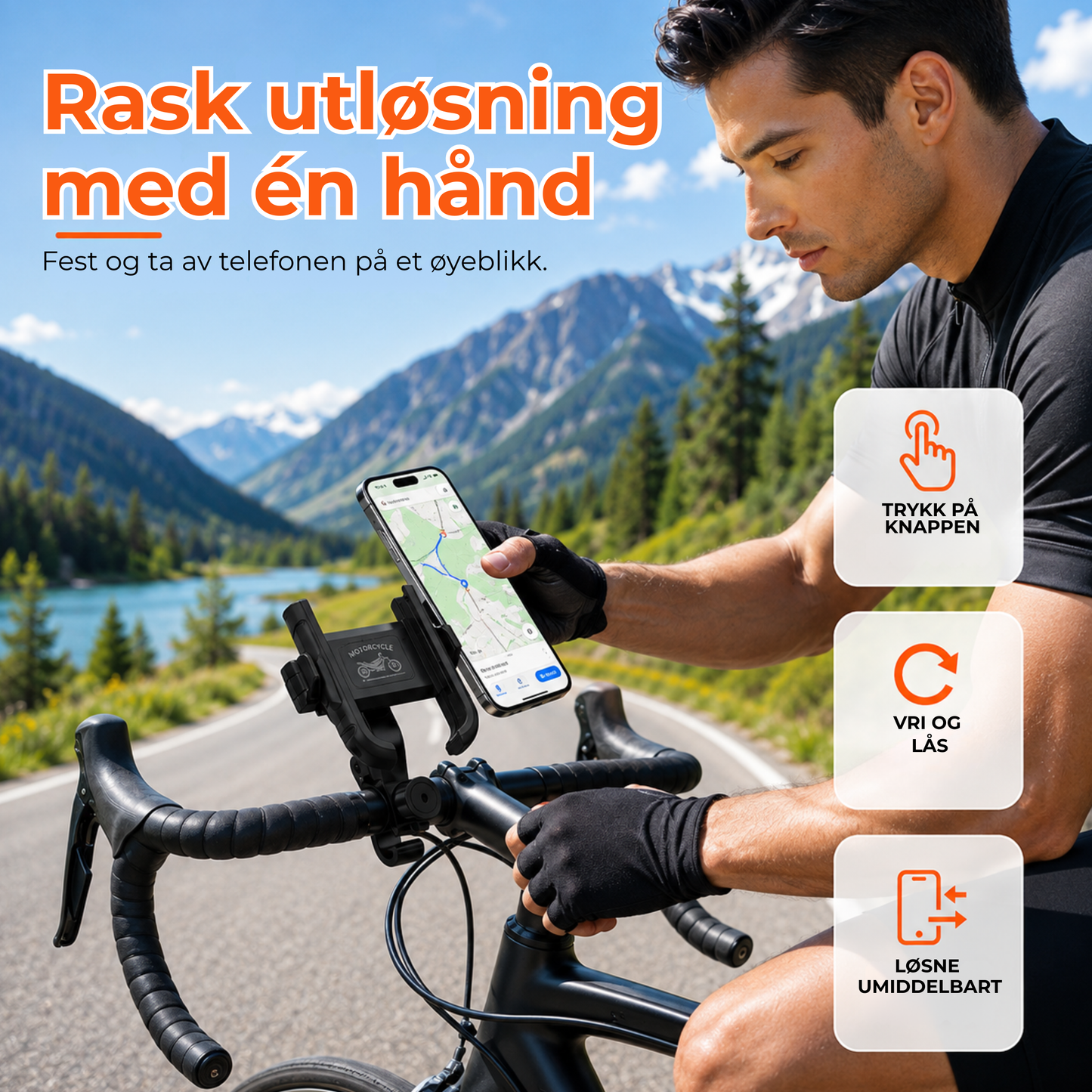 RideGrip™ | Mobilen sitter trygt – hele sykkelturen