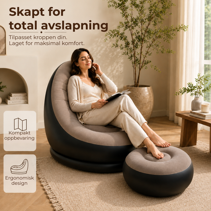 AirLounge™ | Bærbar, komfortabel og stilren oppblåsbar sofa med fotskammel
