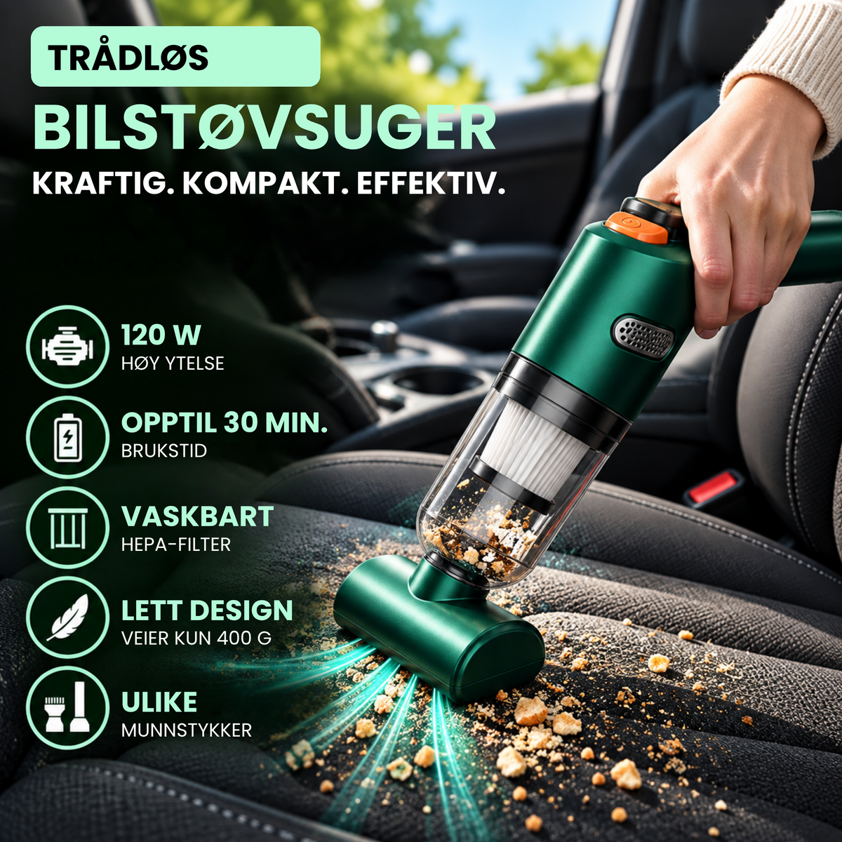 StøvSnap™ | Kraftig ministøvsuger for en renere bil på få minutter