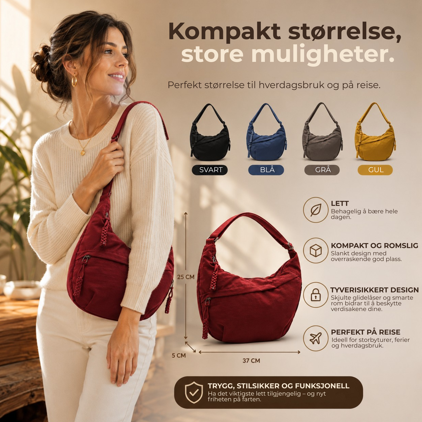 Arcelle™ | Romslig og Praktisk Skulderveske