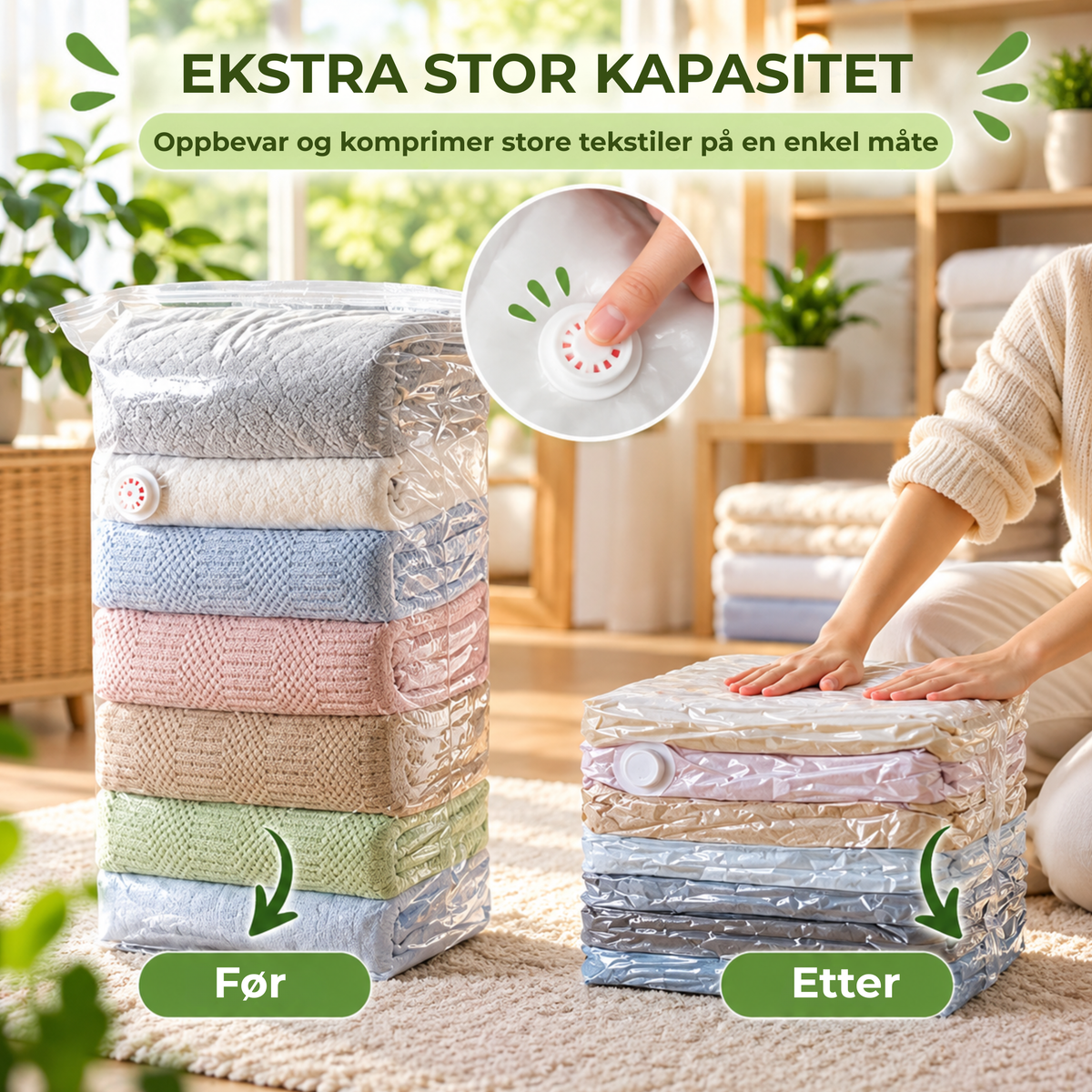 SpaceSaver™ | Smarte vakuumposer for oppbevaring – uten pumpe