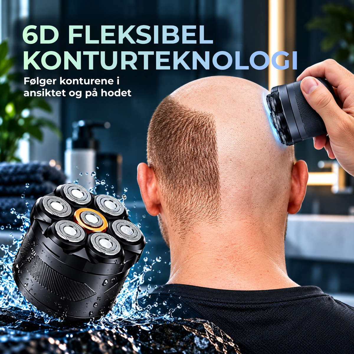 FlexHead Shaver™ | Jevn og enkel barbering av hele hodet med 6 fleksible barberhoder