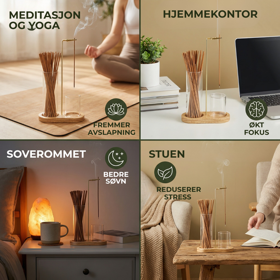 ZenFlow™ | Røkelsesholdersett for meditasjon og avslapning med glassbeholder for aske