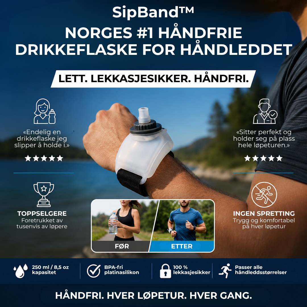 SipBand™ | Den lette håndfrie vannflasken for løping og trening