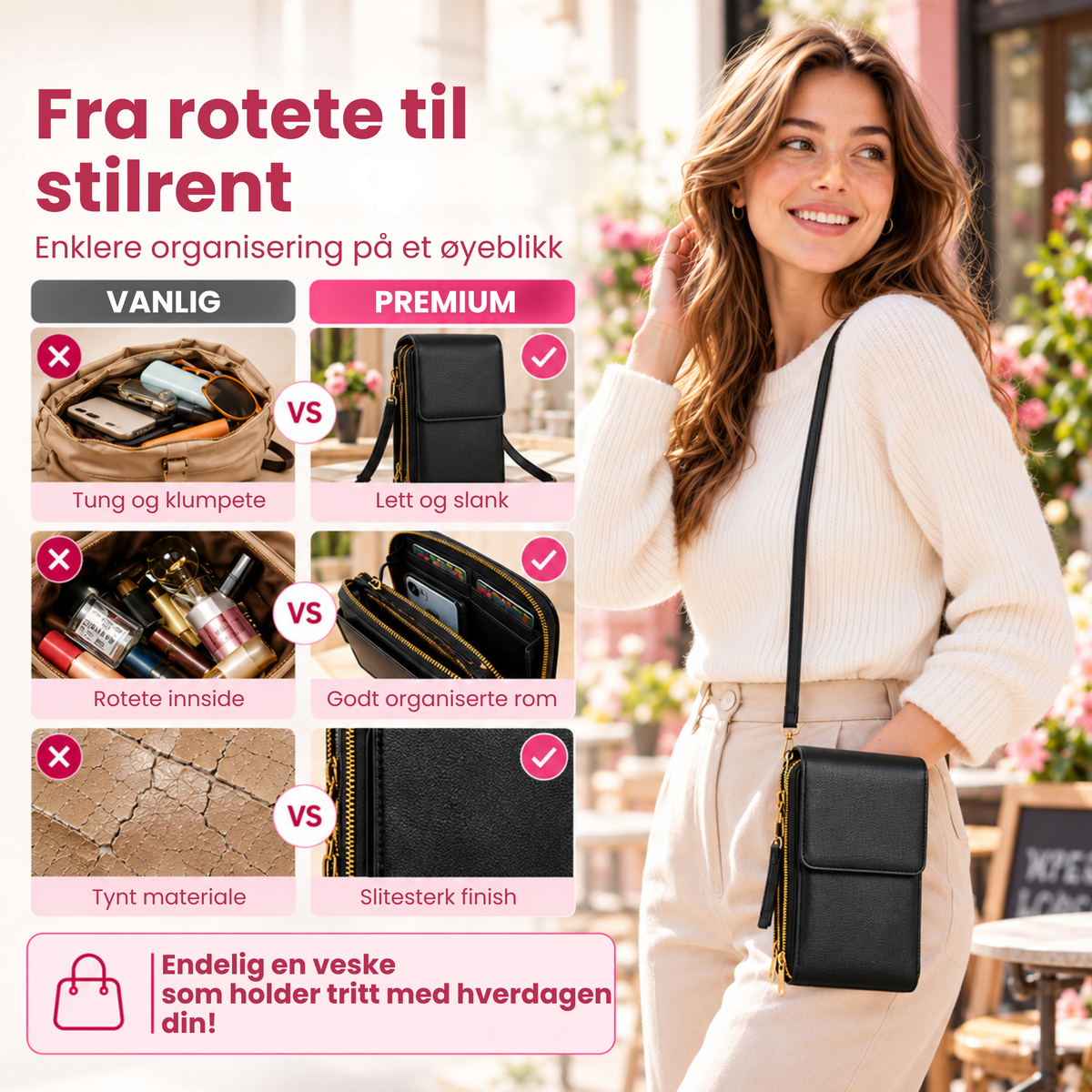 Skinnveske med Tyverisikring™ | Slipp å lete – ha mobil, kort og nøkler rett for hånden