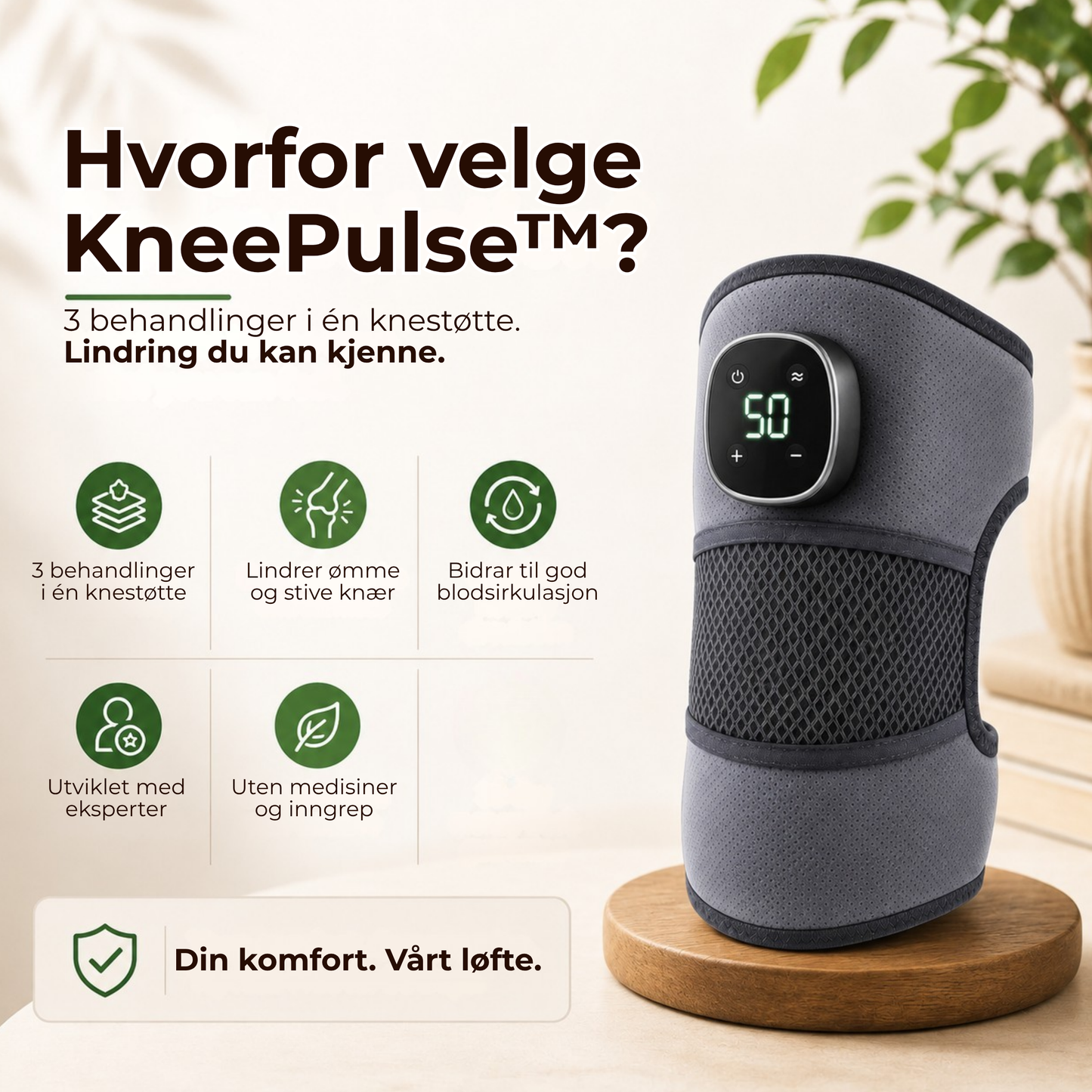 KneePulse™ | Lindrer stive og slitne knær hjemme
