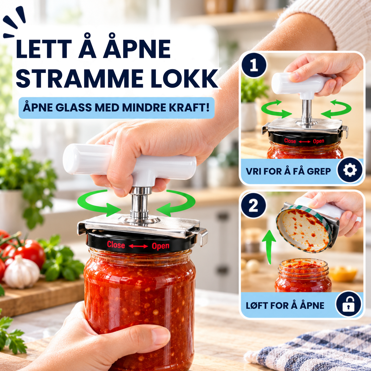 LokkGrep™ | Åpne stramme lokk med mindre kraft
