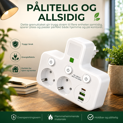 PowerHub™ | Flere stikkontakter og USB-lading på ett sted
