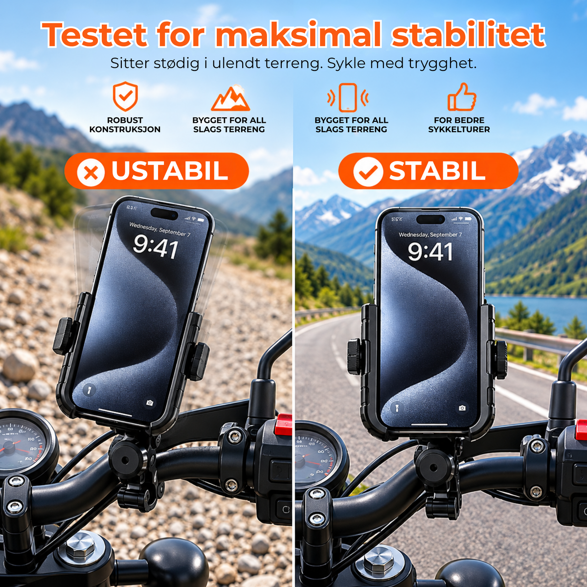 RideGrip™ | Mobilen sitter trygt – hele sykkelturen