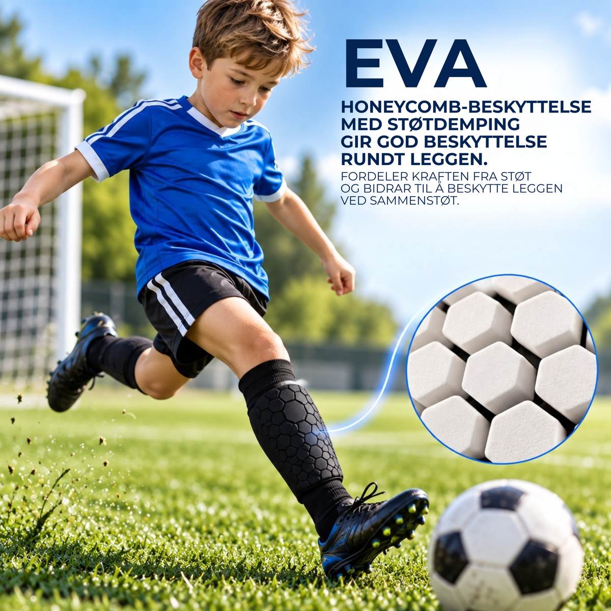 FotballLeggbeskyttere Junior™ | Sitter på plass. Lar barnet fokusere på spillet