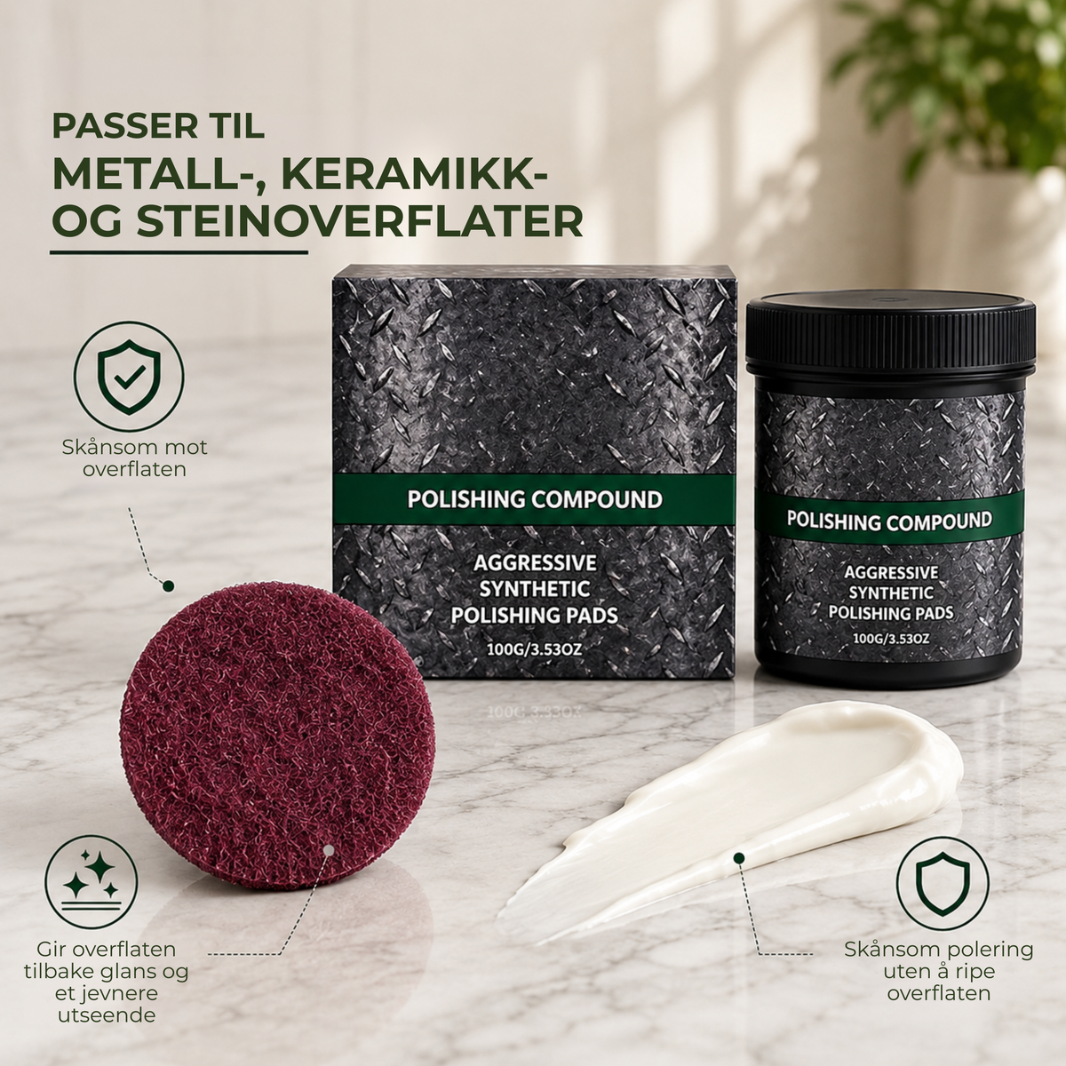 ShineRevive™ | Alt-i-ett poleringsmiddel for overflatefornyelse – med poleringspute