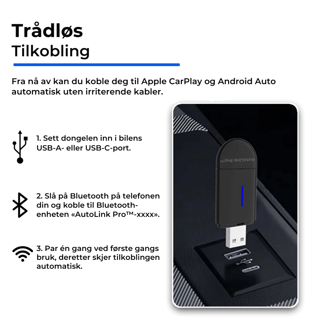 AutoLink Pro™ | Trådløs CarPlay & Android Auto Adapter for iPhone & Android