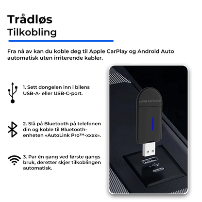 AutoLink Pro™ | Trådløs CarPlay & Android Auto Adapter for iPhone & Android