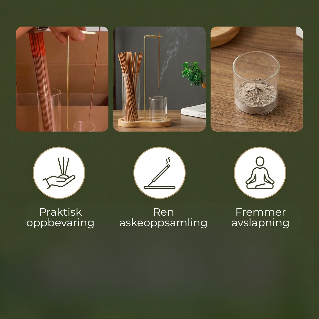 ZenFlow™ | Røkelsesholdersett for meditasjon og avslapning med glassbeholder for aske