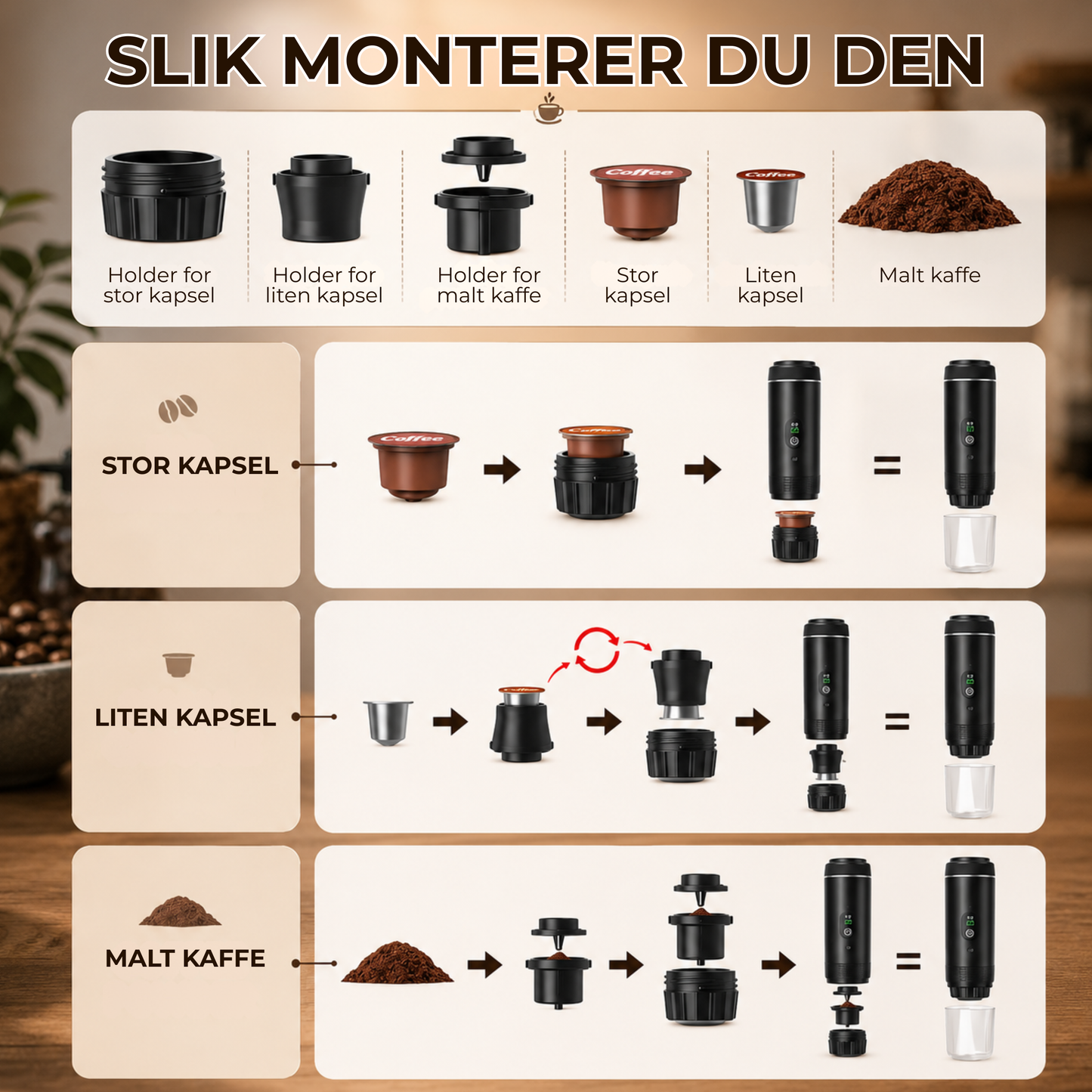 ReiseBrygger™ | 3-i-1 espressomaskin – oppladbar og selvoppvarmende