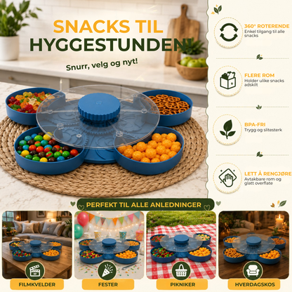 SnackSpin™ | Roterende Snackfat – Alt Samlet, Enkelt Å Dele