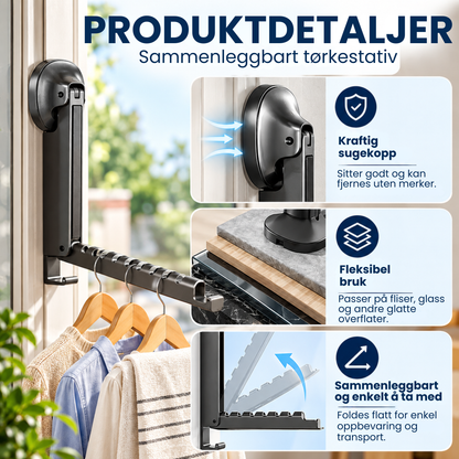 Foldio™ | Uttrekkbart sammenleggbart tørkestativ med sugekopper