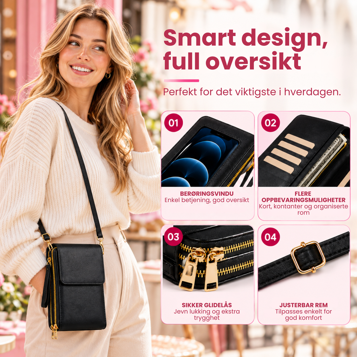 Skinnveske med Tyverisikring™ | Slipp å lete – ha mobil, kort og nøkler rett for hånden
