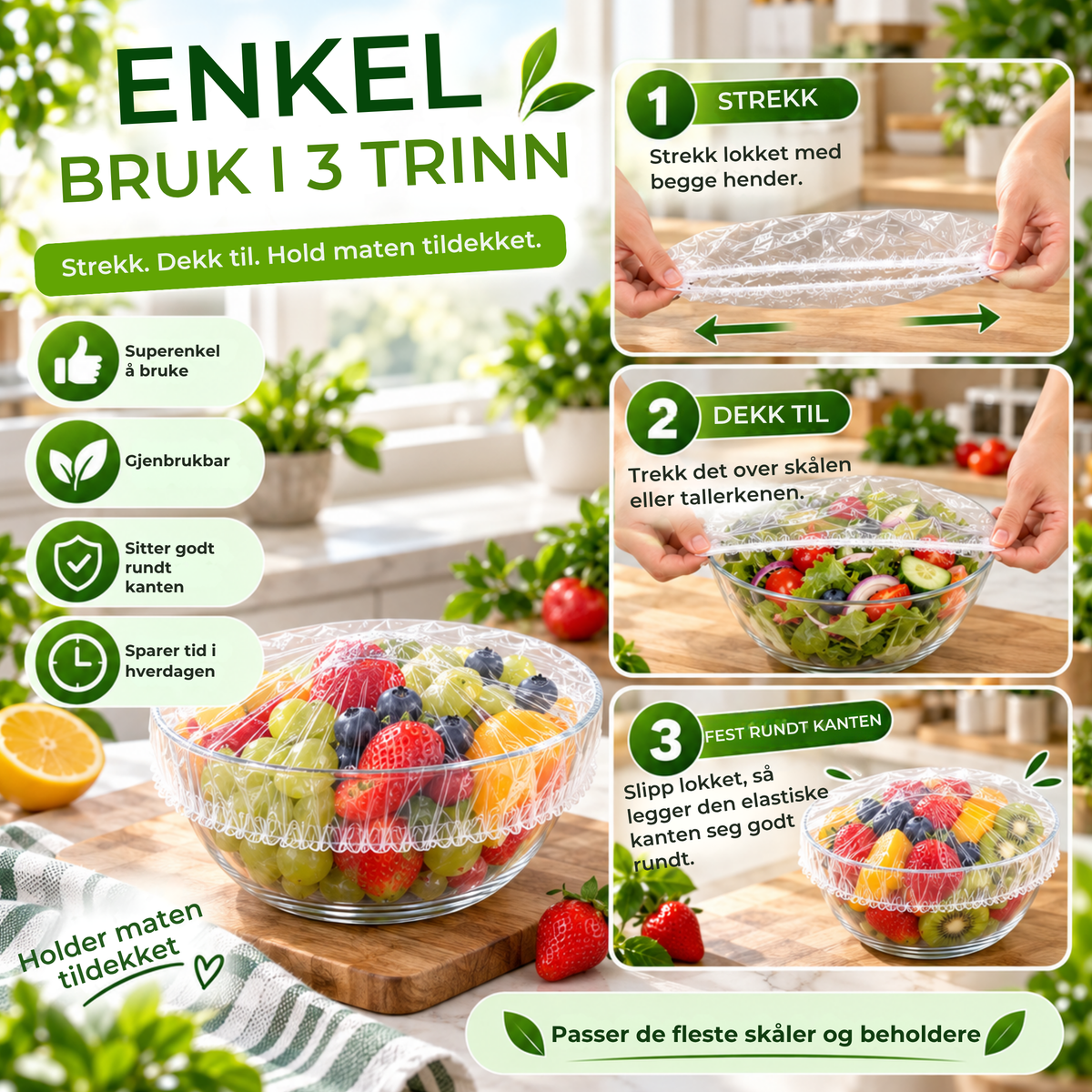 StrekkLokk™ | Elastiske matlokk for enkel oppbevaring