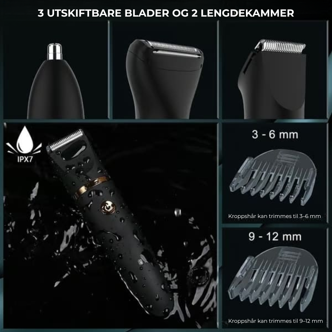 GroomMate™ | Vanntett 3-i-1 barbermaskin for hele kroppen