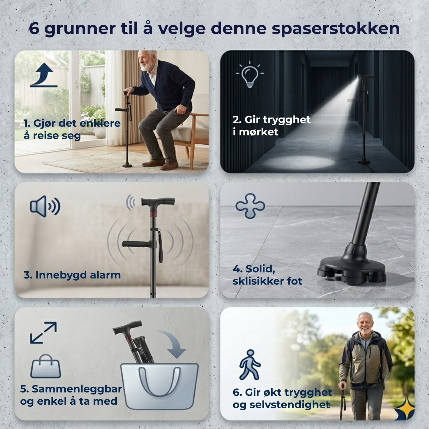 SeisomaApu™ | Sammenleggbar støttestokk med ekstra håndtak